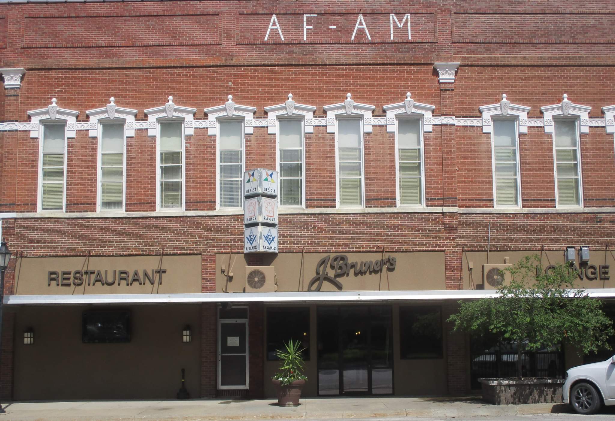 " AF - AM" Building housing J Bruner's Restaurant